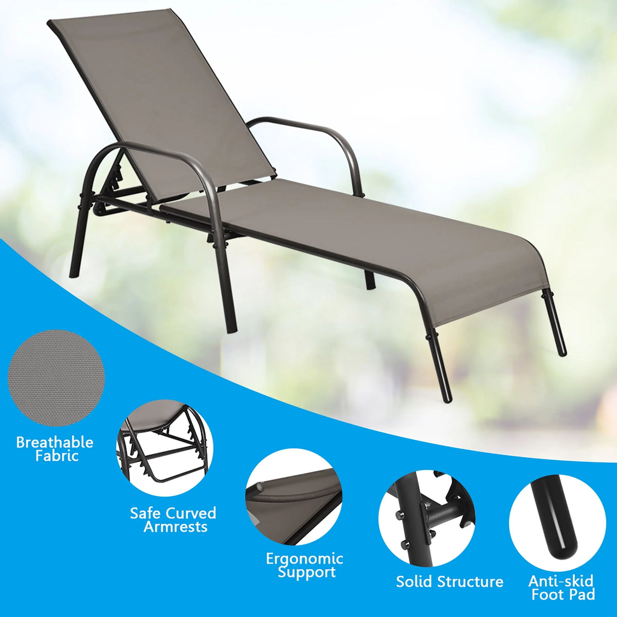 Brown Adjustable Reclining Patio Lounge Chair T390