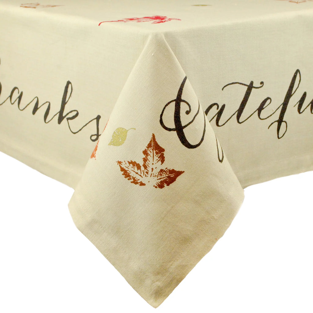 Ivory Rustic Leaves Print Rectangular Tablecloth 60" x 104" L147922