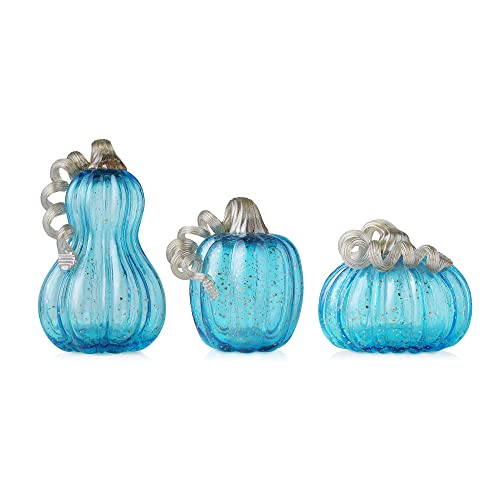 Set of 3 Multi Striped Glass Pumpkins S11191