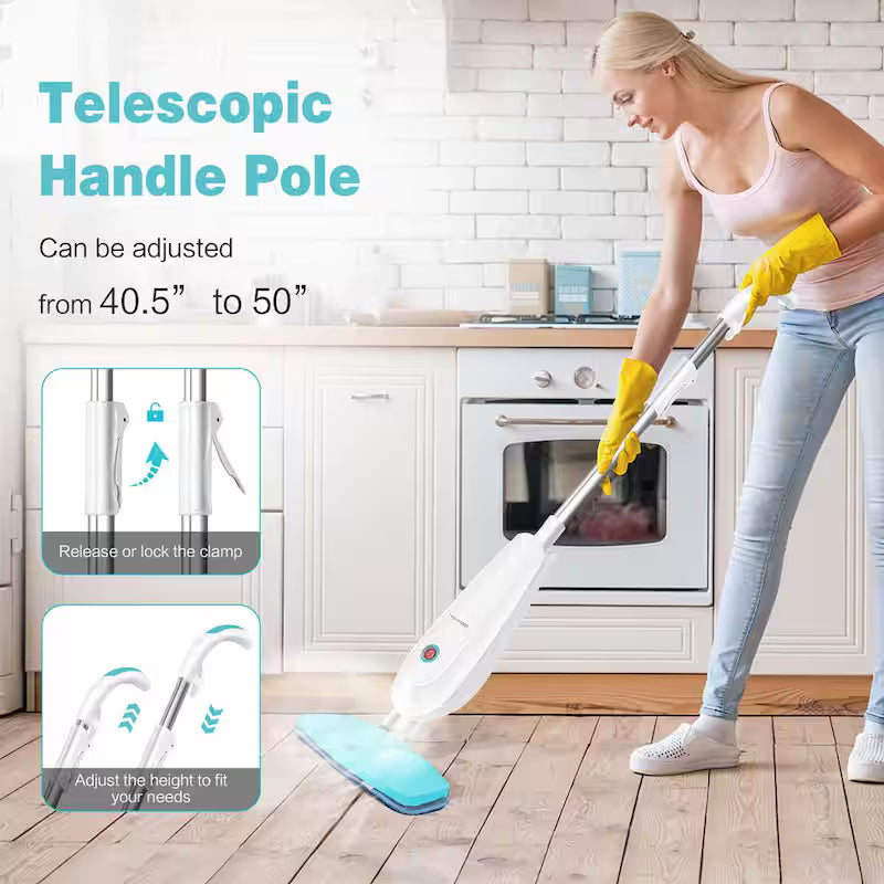 1100-Watt Electric Steam Mop with Water Tank White and Green Q1348