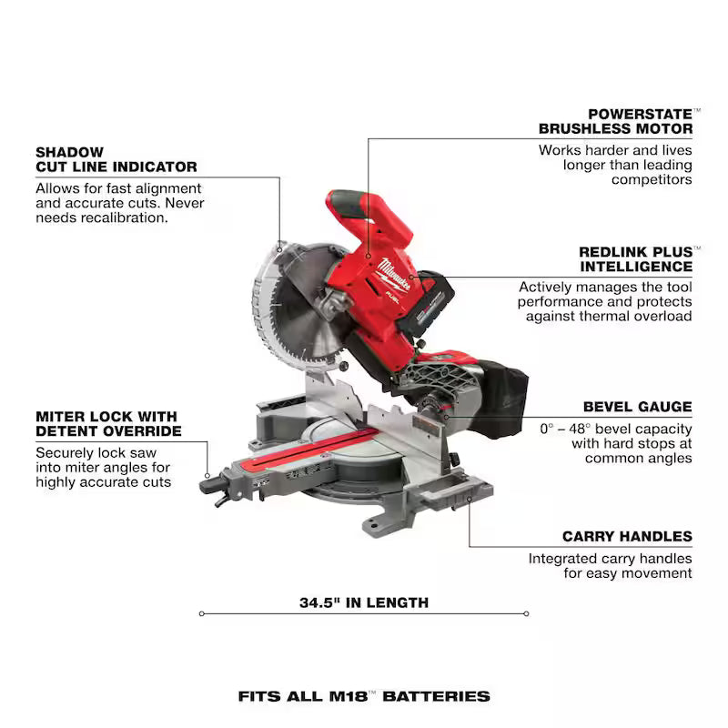 18V Cordless Dual Bevel Sliding Compound Miter Saw Kit with 8.0 Ah Batteries Y5378