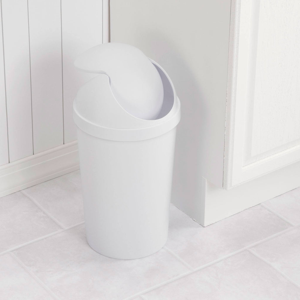 White Round Swing Top Plastic Wastebasket 12-Pack G237458