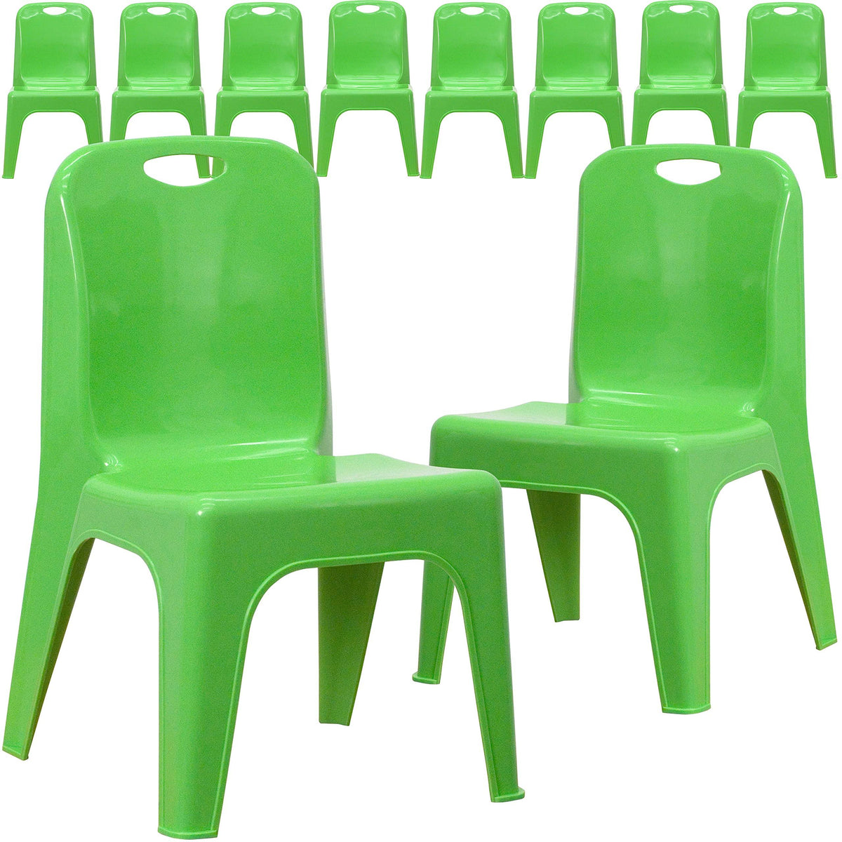 Green Plastic Stackable School Chair with Carrying Handle J616