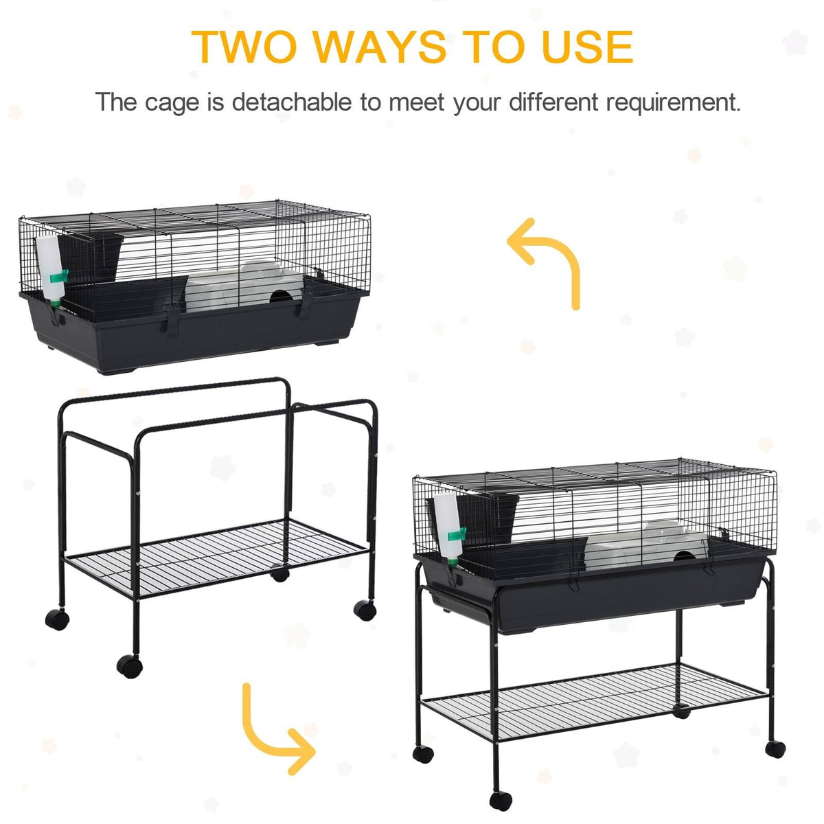 Small Animal Cage Rolling Rabbit Hutch with Detachable Stand H951548