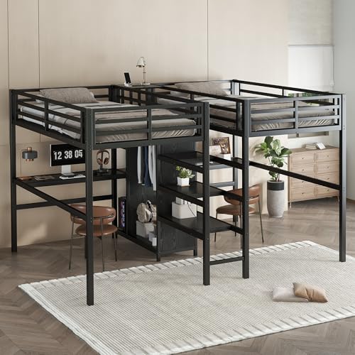 Twin Over Twin Metal Loft Bed with Desk and Wardrobe Z622209