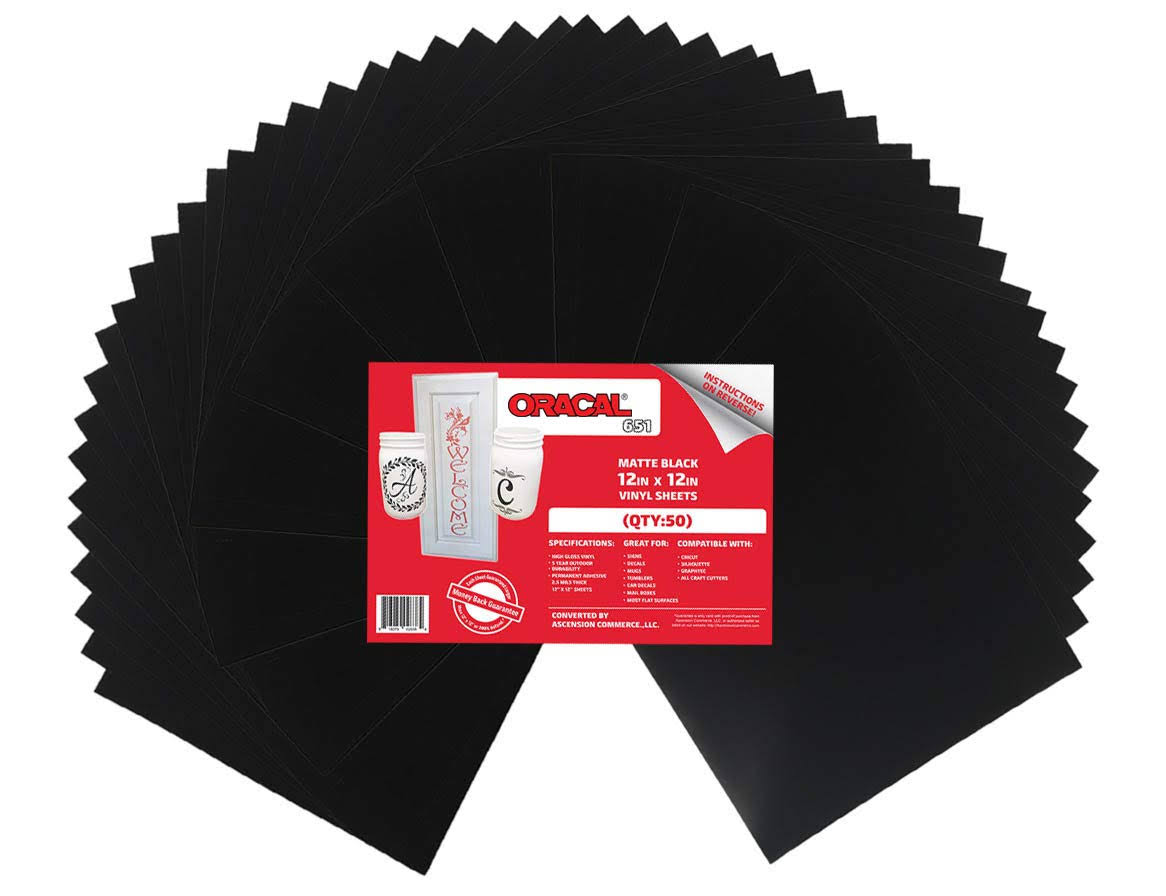 Matte Black Adhesive Craft Vinyl 12 inch x 12 inch V1967