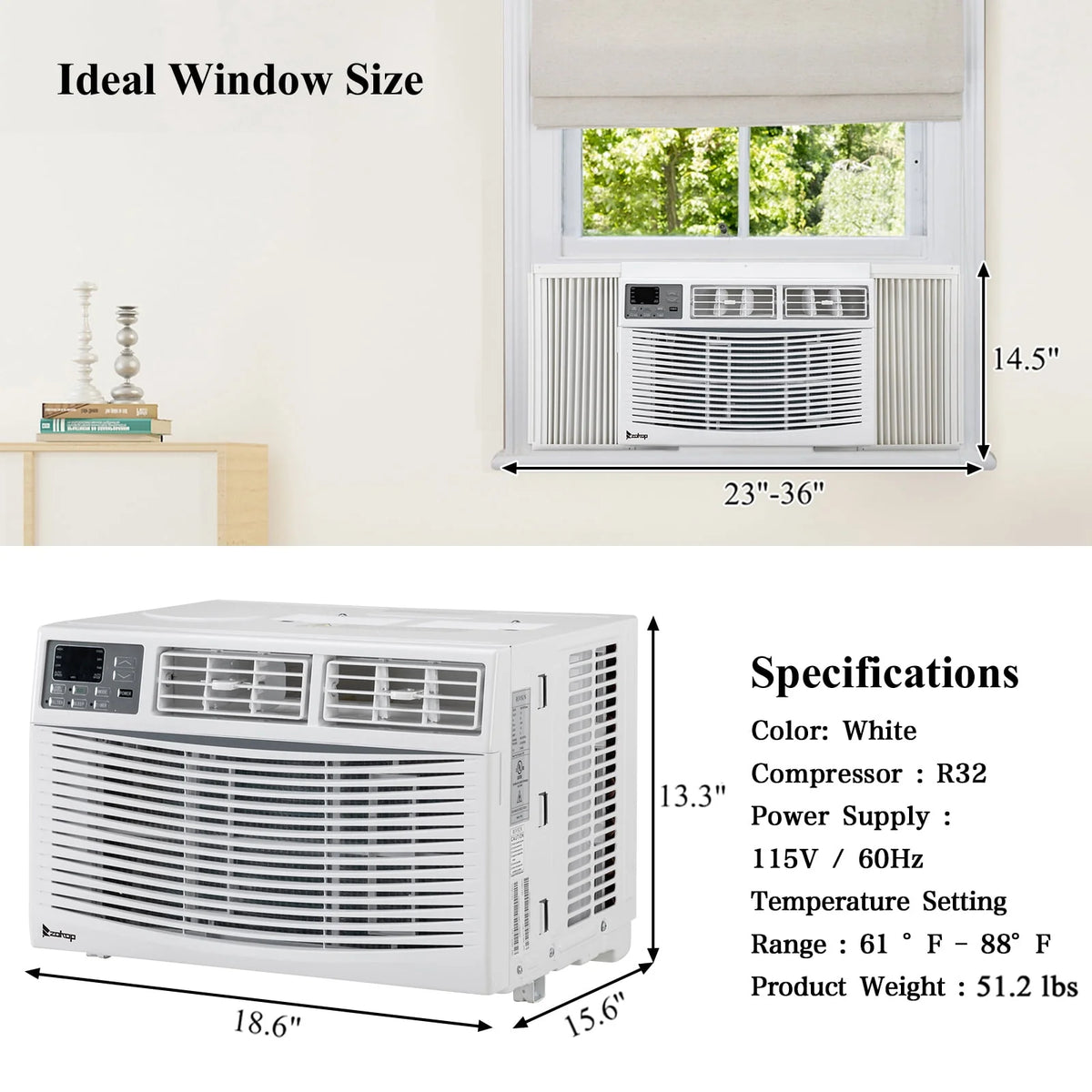 8000BTU 115V White Window Air Conditioner with Remote Control U41118