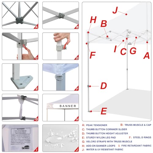10 x 10 Pop up Canopy Tent with 4 Removable Sidewalls and Roller Bag White Q202159