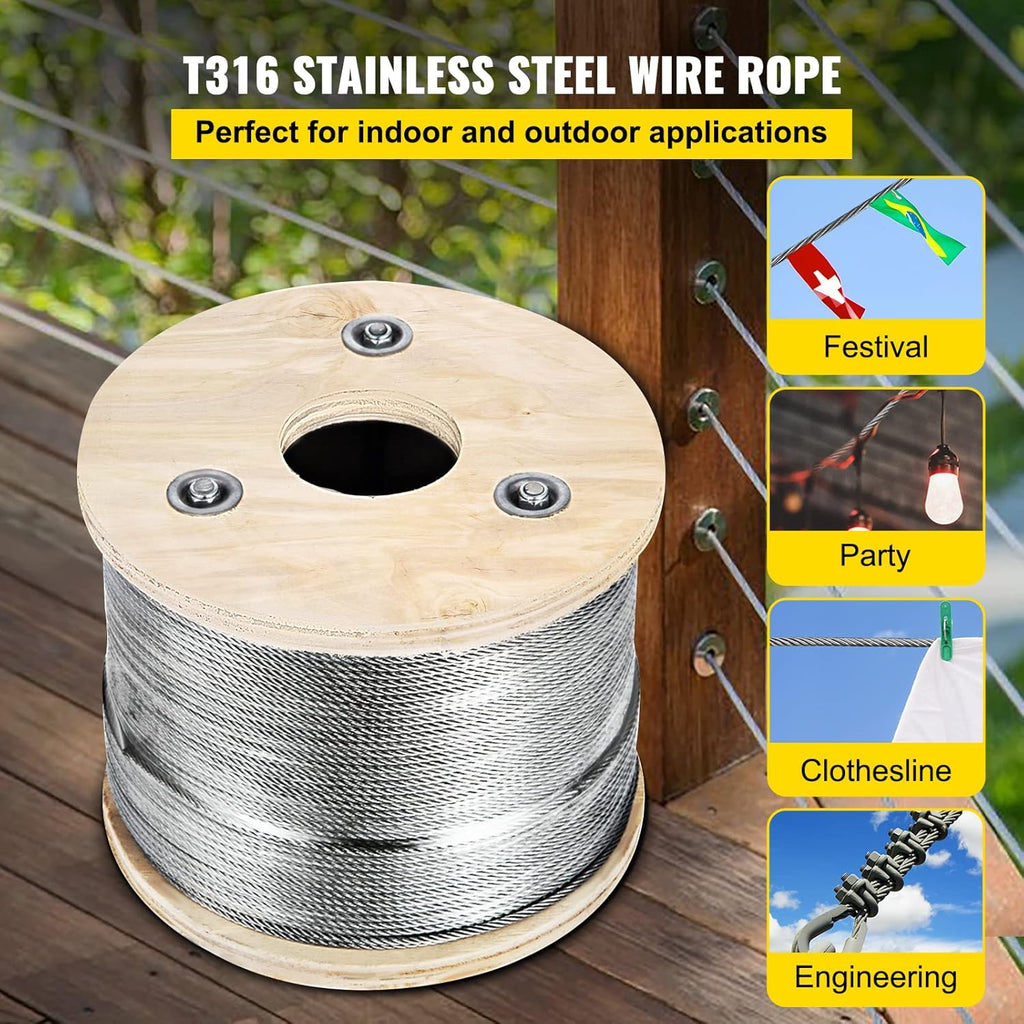 Stainless Steel Cable Railing 1/8x 500ft Wire Rope A565