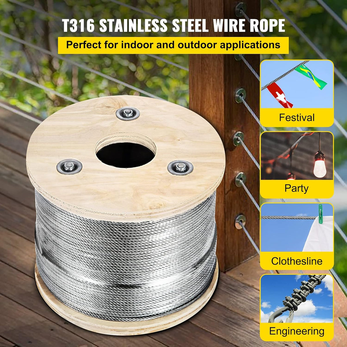 Stainless Steel Cable Railing 1/8x 500ft Wire Rope A565