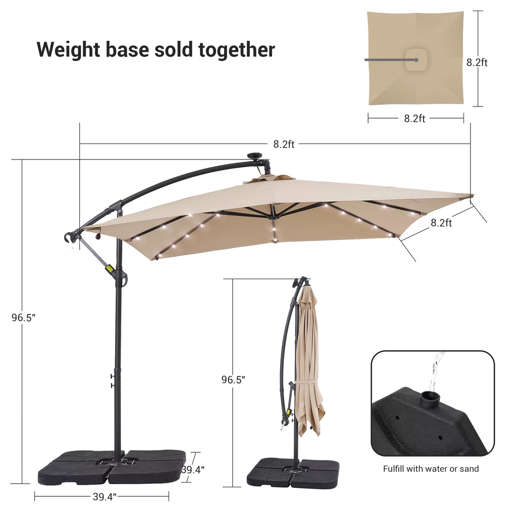 8.2 x 8.2ft LED Offset Hanging Umbrella with Base F252673