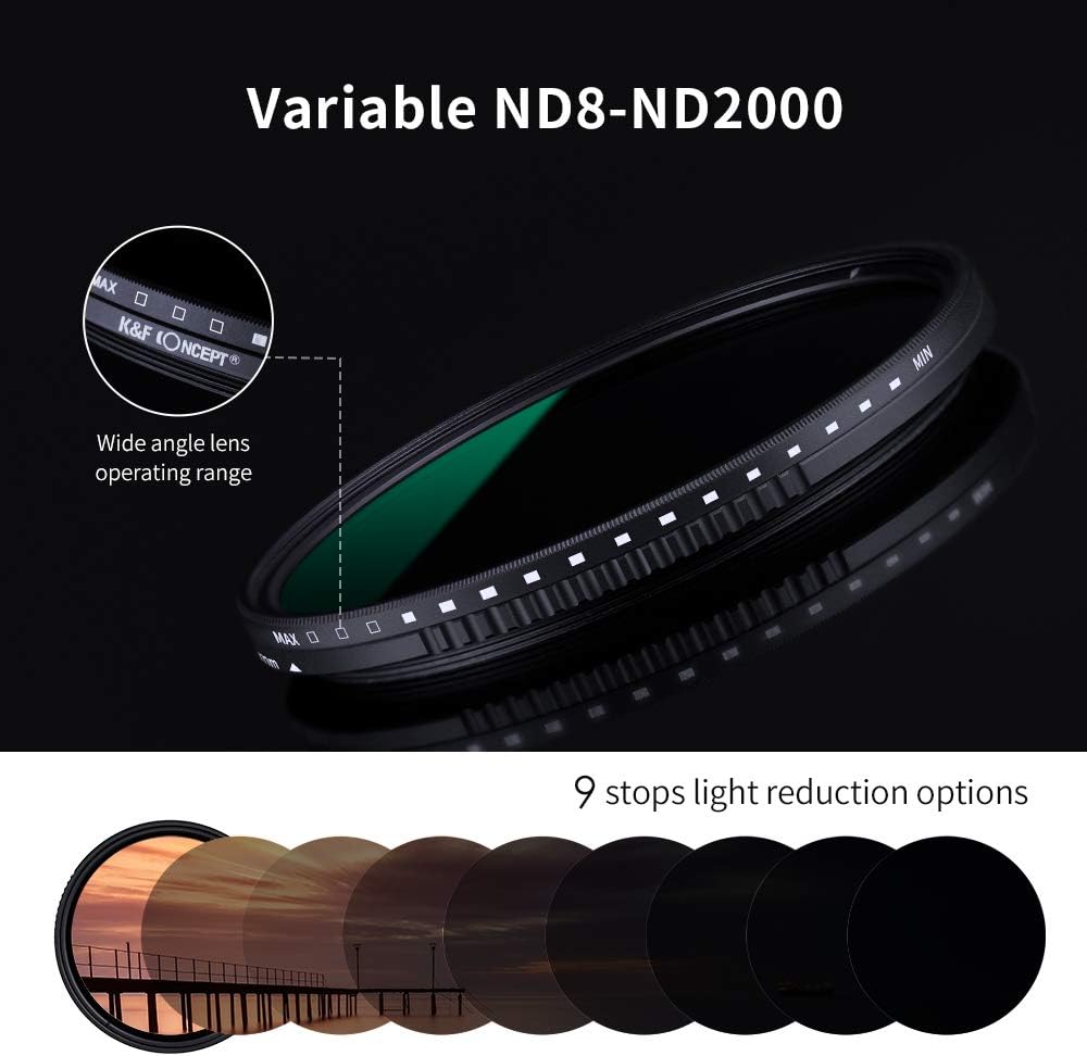 77mm Variable Neutral Density Filter ND8-ND2000 Adjustable with Multi-Layer Coatings K14325