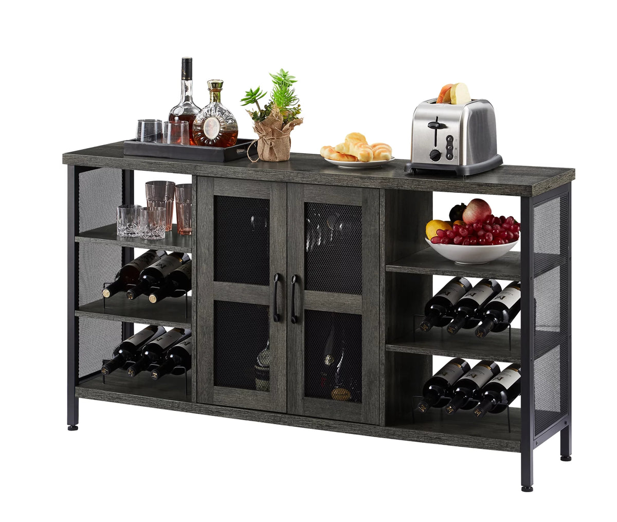 Dark Gray Wood Wine Cabinet with Storage A63783
