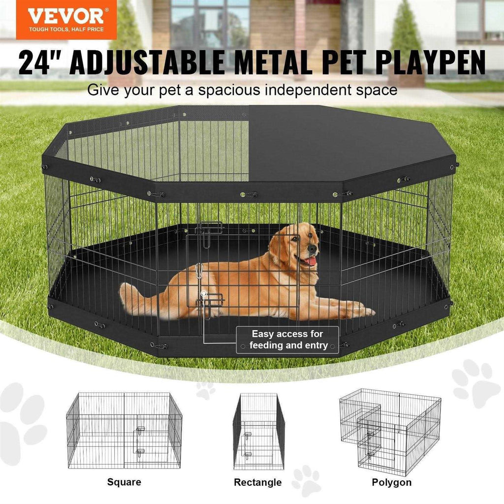 Foldable Metal Dog Playpen with Top Cover and Bottom Pad Q705926