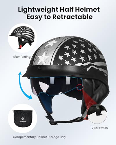 Half Helmet Motorcycle Open Face Sun Visor Quick Release Buckle DOT Approved Z208991