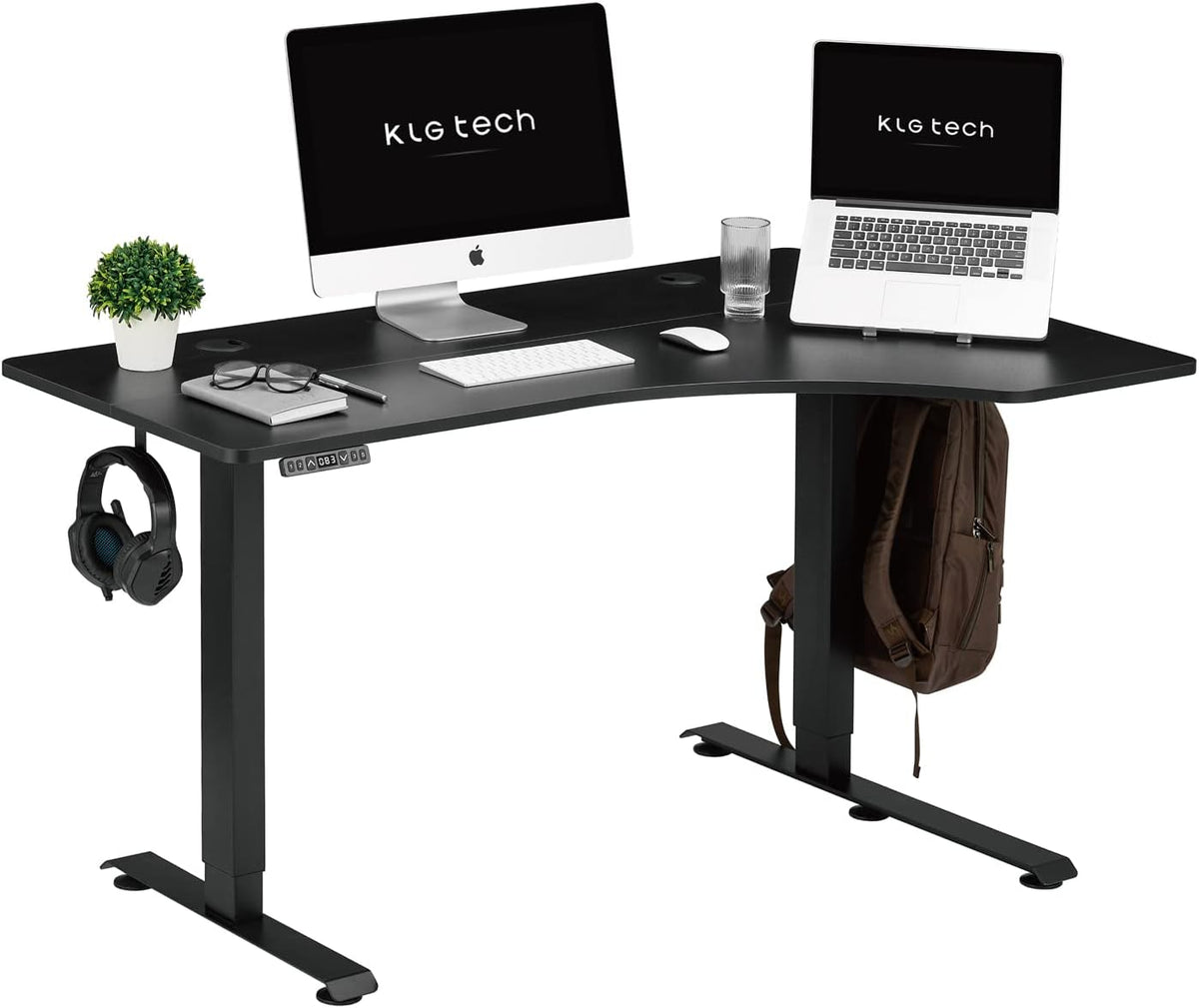 Electric Sit Stand Corner Desk 55x34.5inch L Shape Dual Motorized Height Adjustable Y561