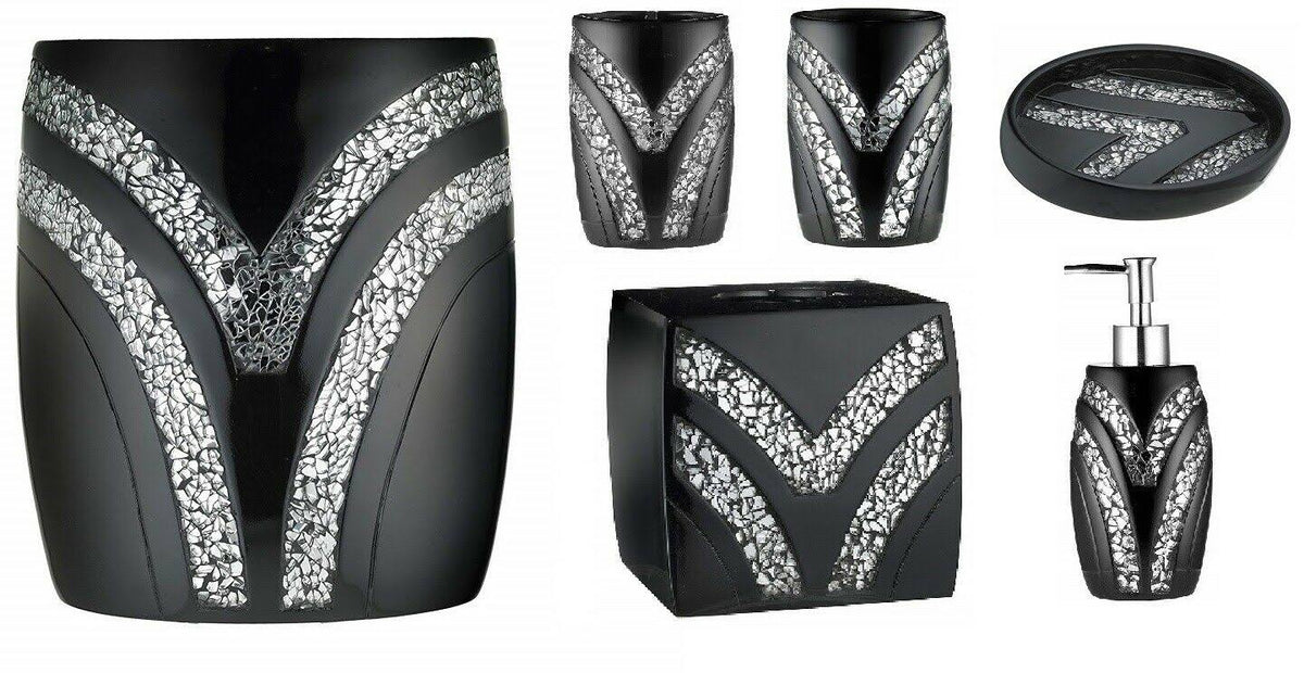 Black 6 Piece Bathroom Accessory Set V4636
