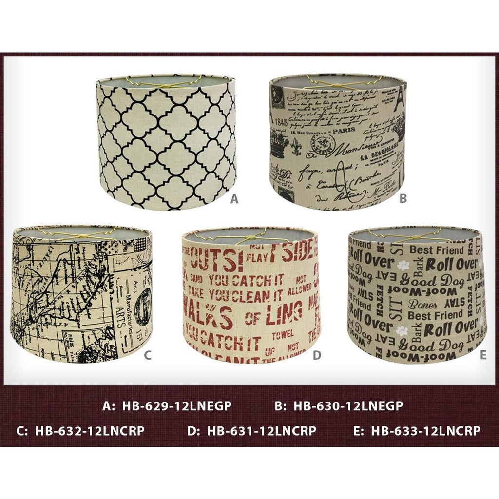Linen Eggshell and Black Moroccan Print Drum Lamp Shade T419