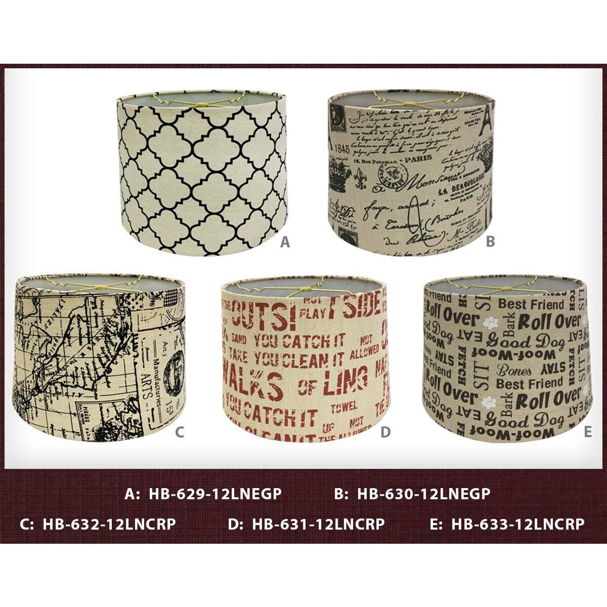 Linen Eggshell and Black Moroccan Print Drum Lamp Shade T419