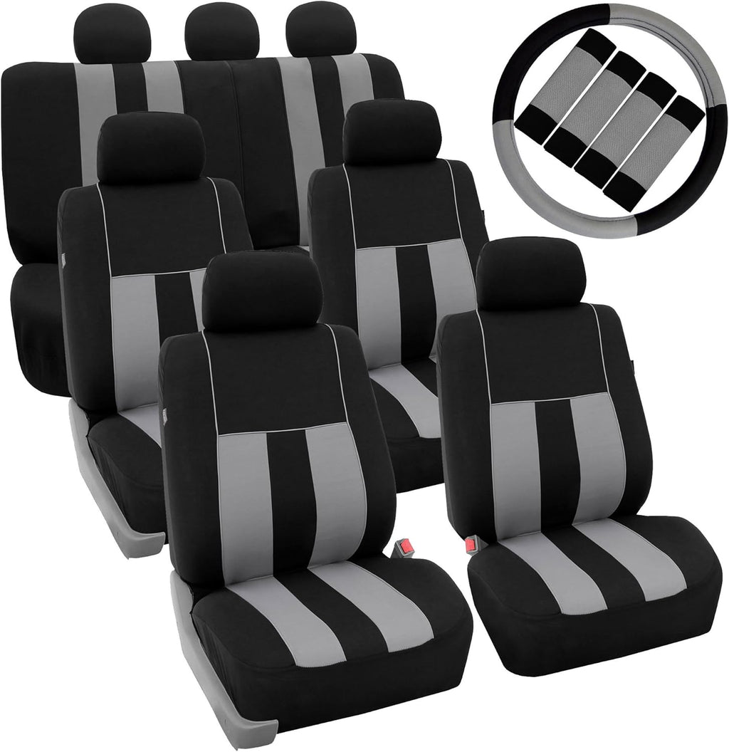 Blue Black Striped Car Seat Covers and Steering Wheel Cover Set C858