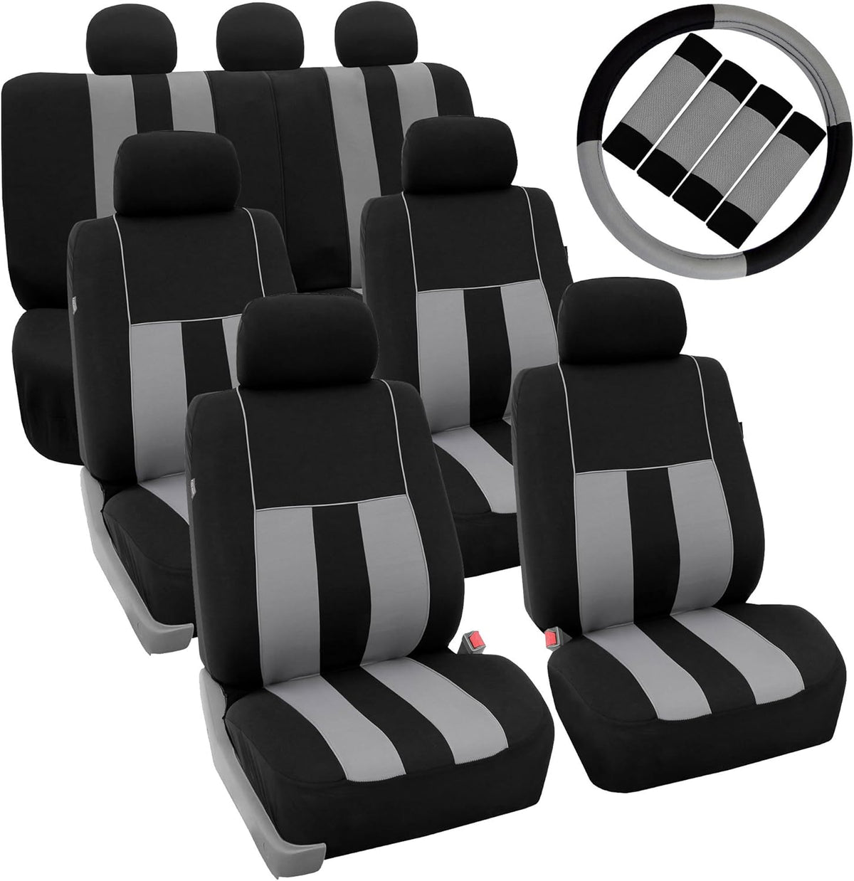 Blue Black Striped Car Seat Covers and Steering Wheel Cover Set C858
