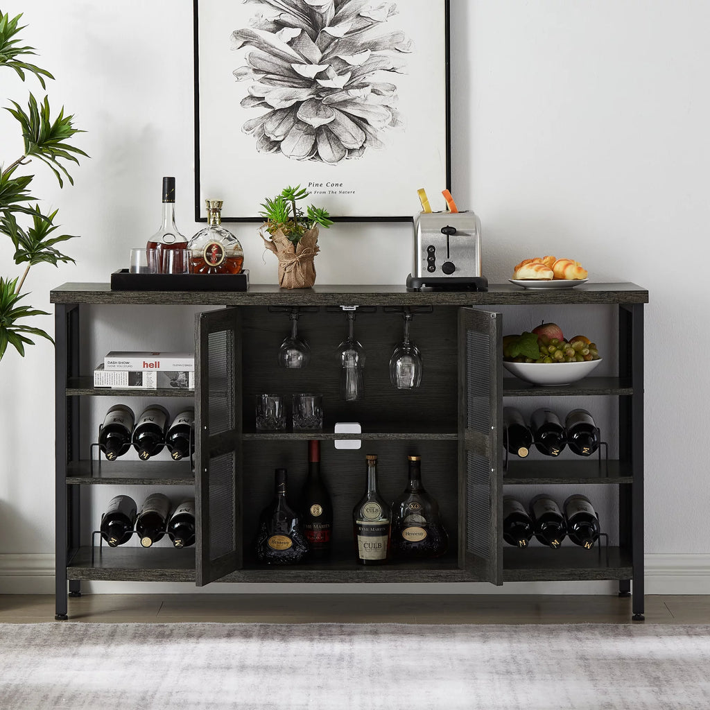 Dark Gray Wood Wine Cabinet with Storage A63783