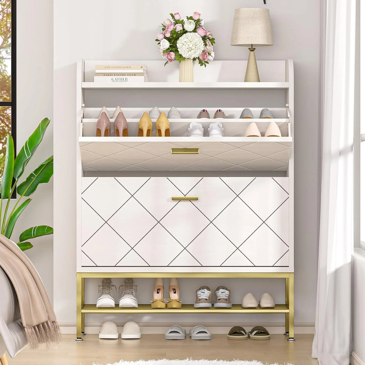 White Flip Drawer Shoe Cabinet A131257