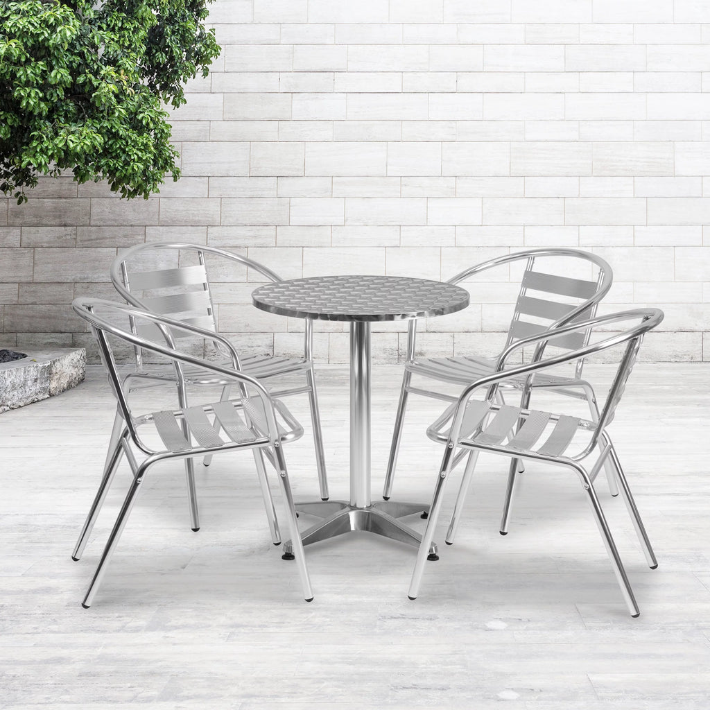 Round Aluminum Indoor-Outdoor Table Set with 4 Chairs I773918