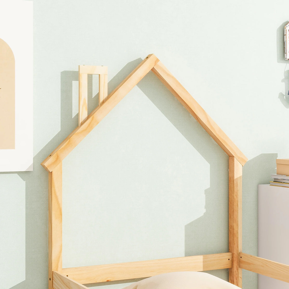 White Wood House Shape Headboard Twin Size Bed Frame P786160