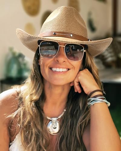 Straw Cowboy Sun Hats with Wind Lanyard UPF 80+ K51511