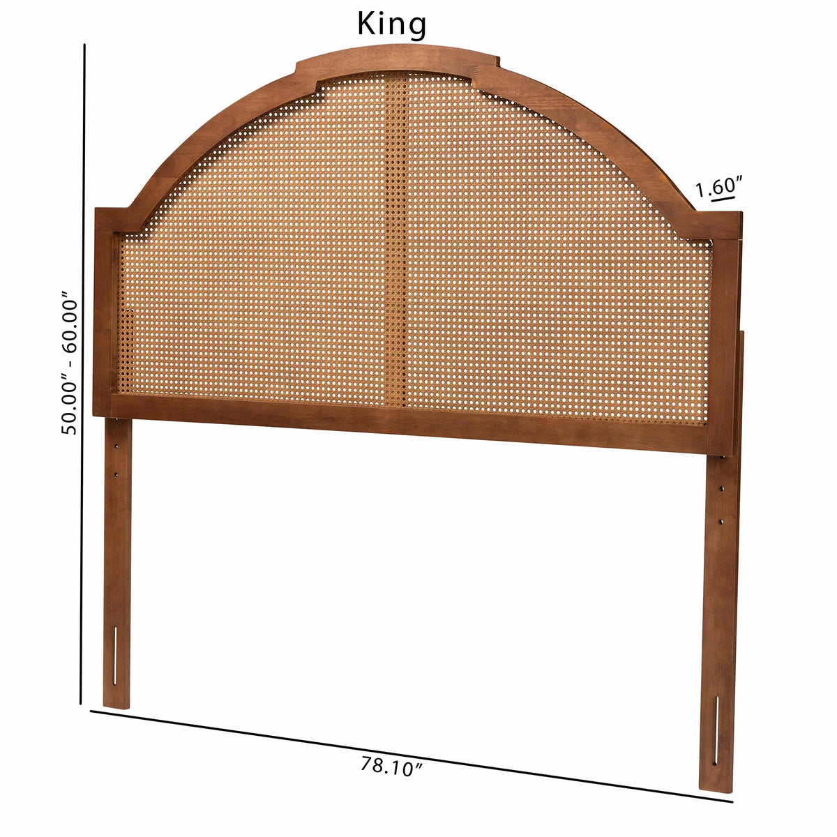 Ash Walnut Finished Wood Queen Size Headboard with Rattan X8316