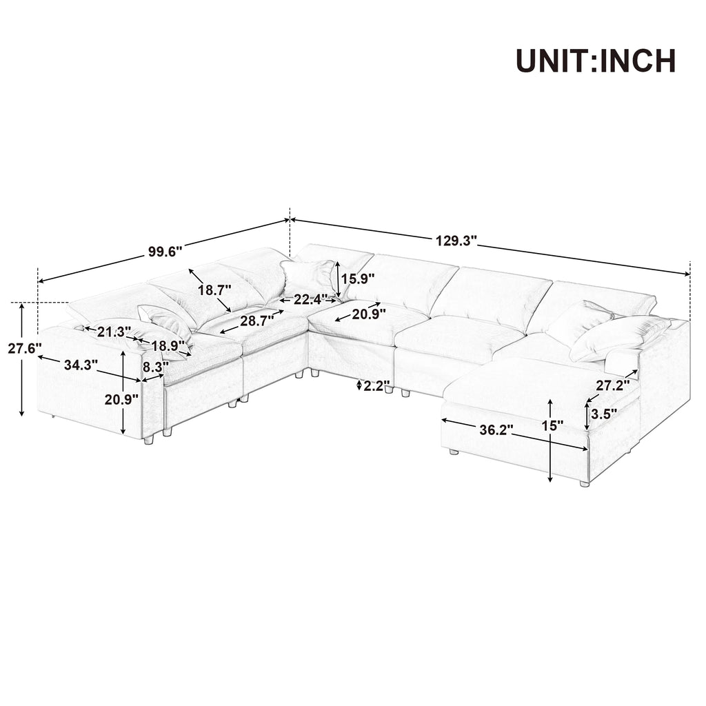 7-Seater Oversized Modular Chenille Sectional Sofa with Ottoman U869427