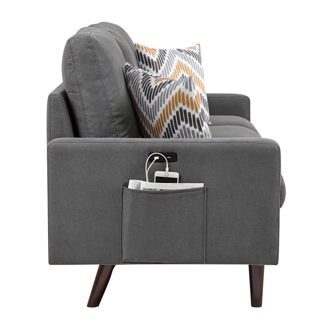 Dark Gray Woven Fabric Loveseat with USB Charging Ports O245551