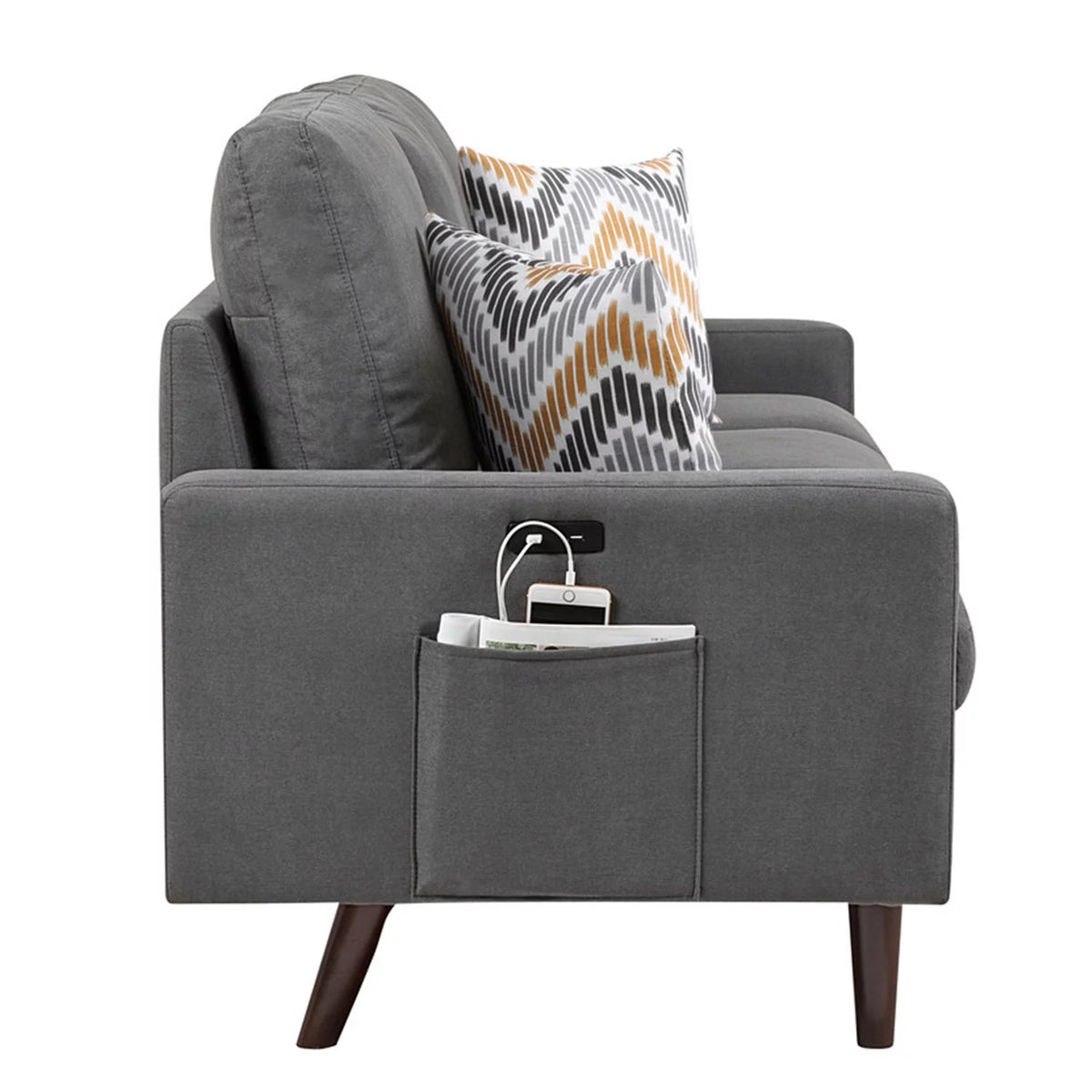 Dark Gray Woven Fabric Loveseat with USB Charging Ports O245551