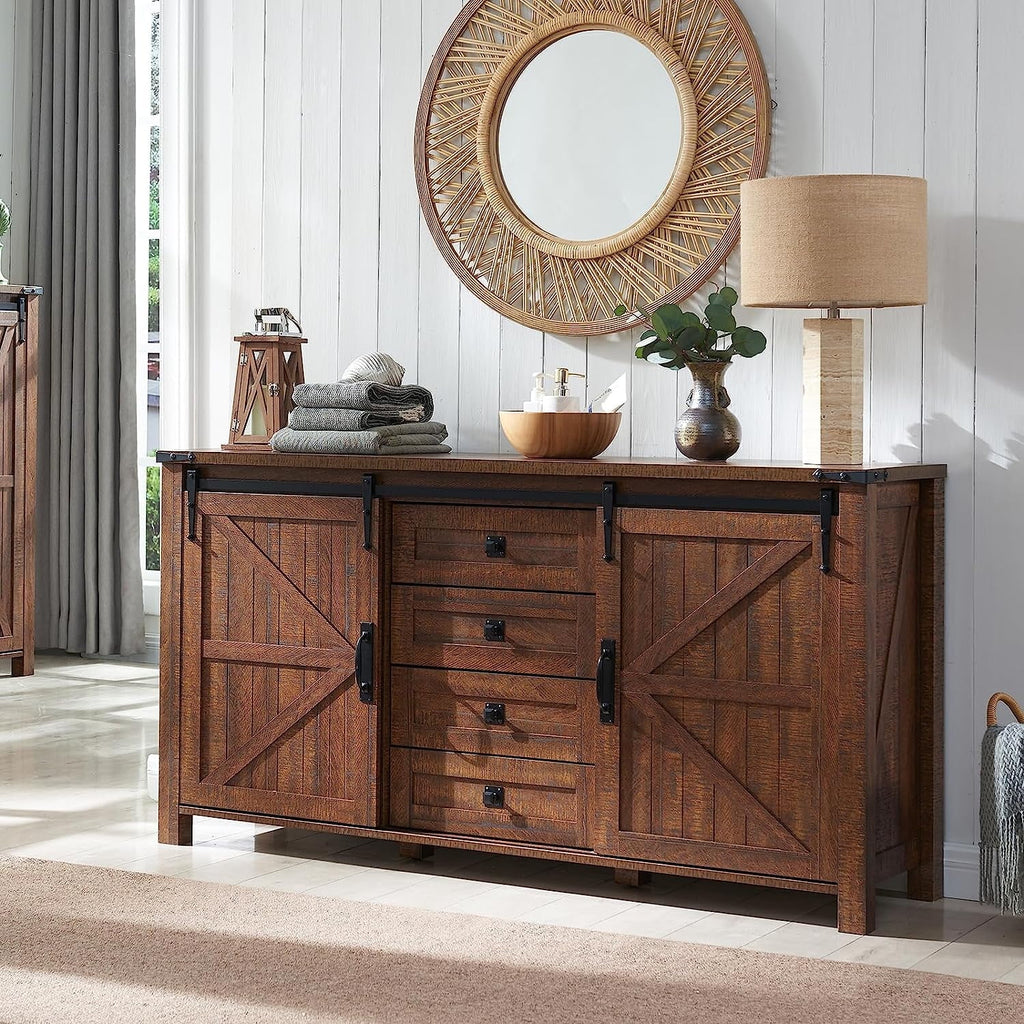4 Drawer Light Rustic Oak Wood Dresser P7508
