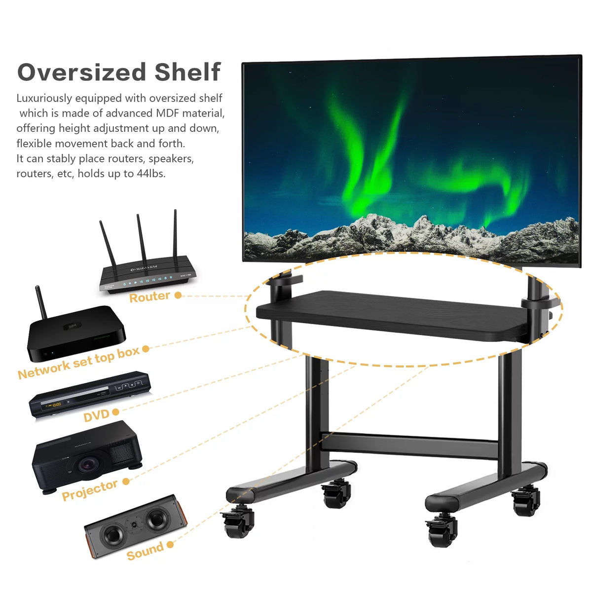 Black Rolling Mobile TV Stand for 55 to 90 inch Flat Screen TVs V454552