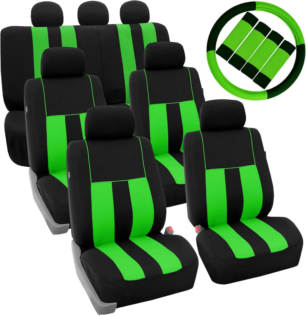 Blue Black Striped Car Seat Covers and Steering Wheel Cover Set C858