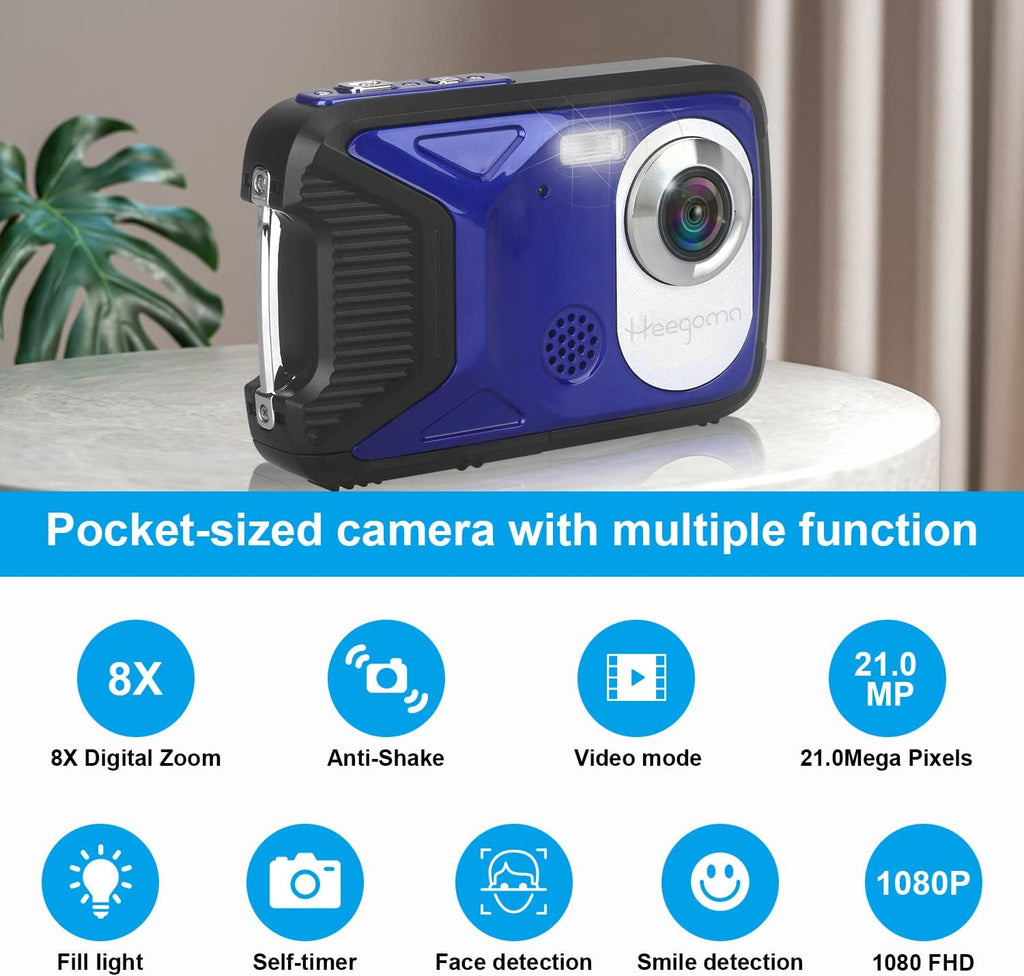 Waterproof 1080P 21MP Digital Camera with 2.8 LCD Screen 8X Zoom D219130