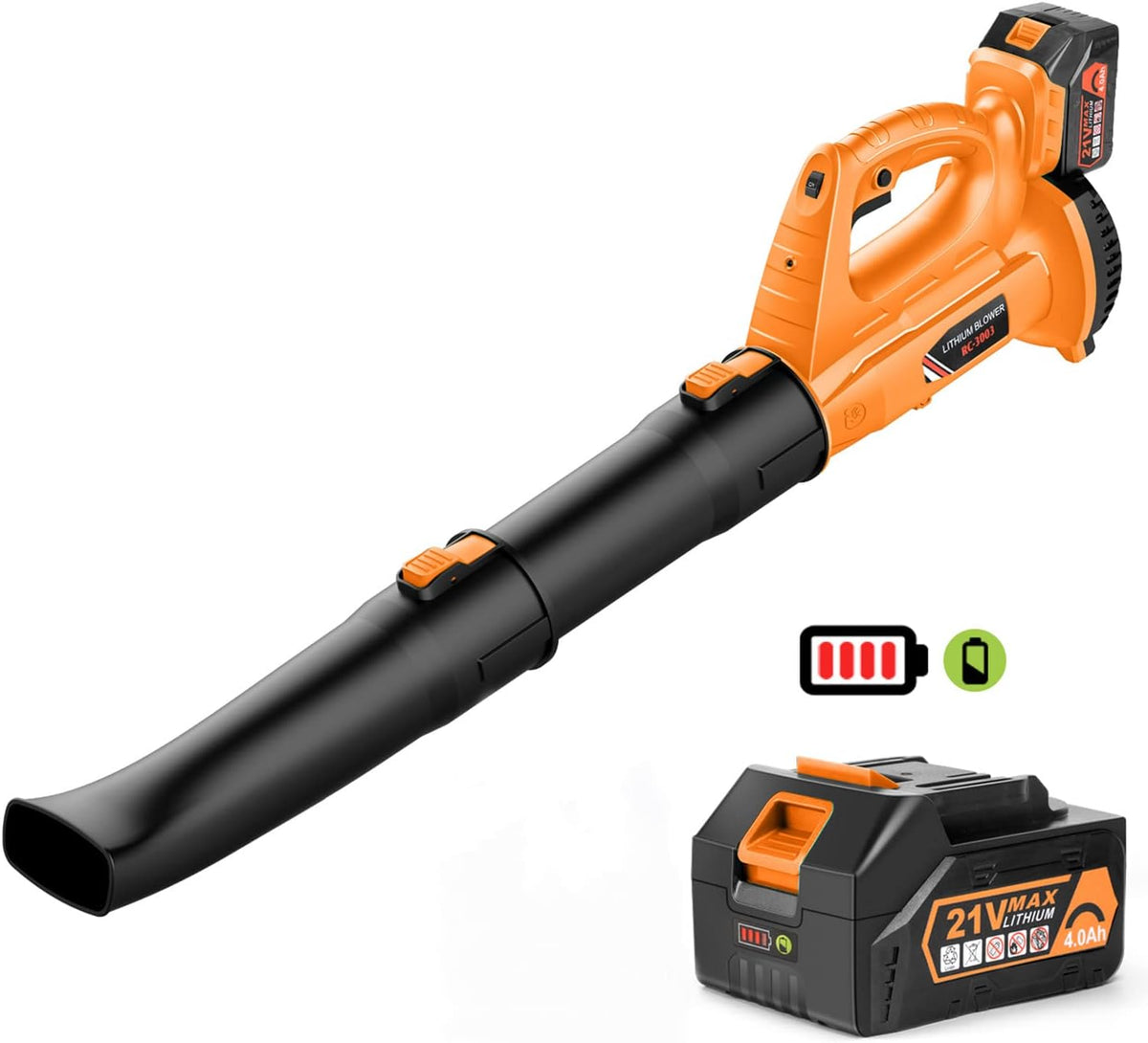 Cordless Leaf Blower, 320 CFM 150 MPH Battery Powered with Battery and Charger H7244