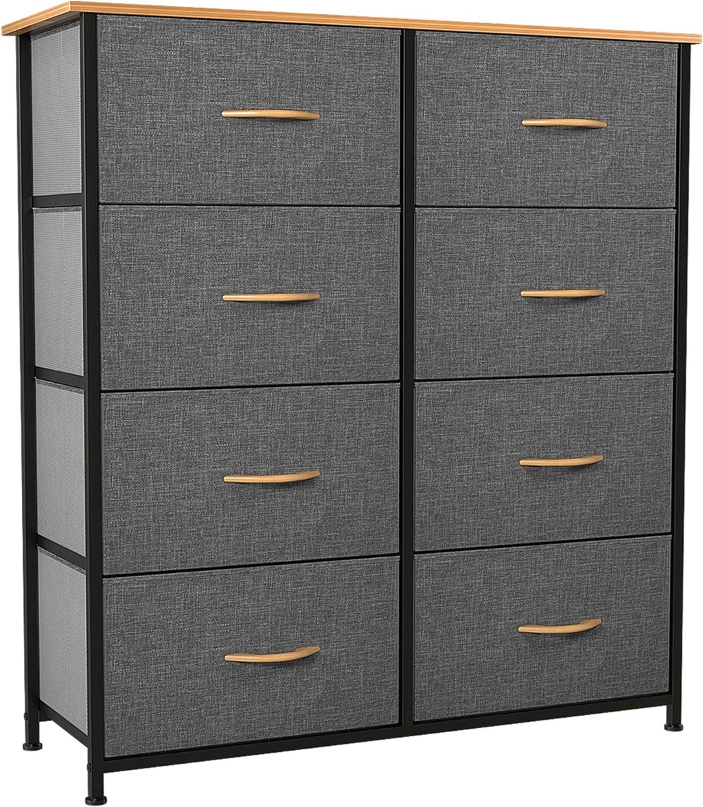 8 Drawer Fabric Dresser with Steel Frame and Wooden Top J30615