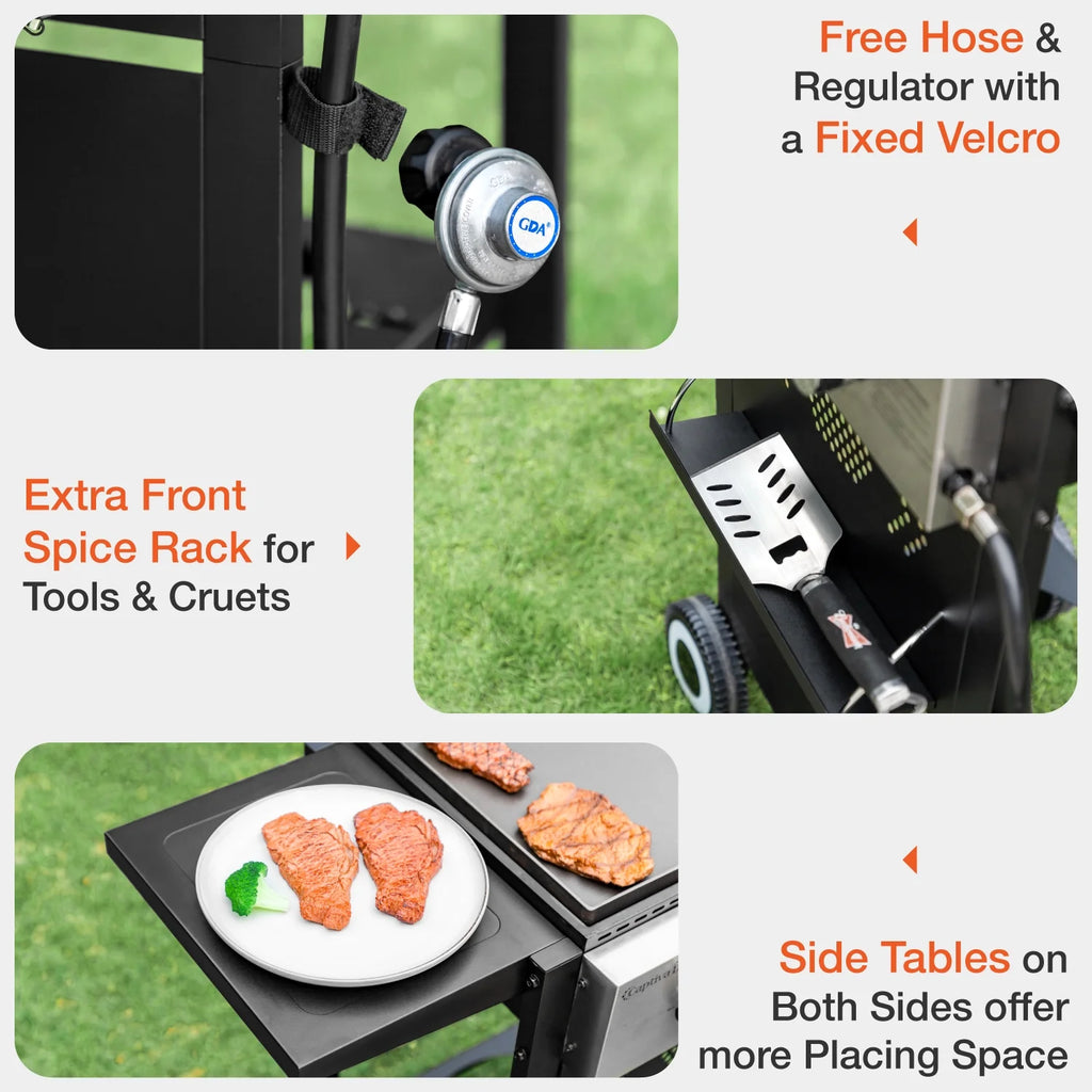 2-Burner Propane Grill and Griddle Cooking Station with Side Shelves Black K798