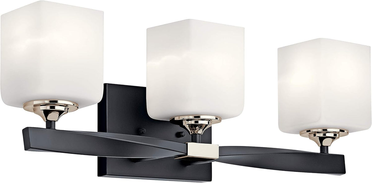 3 Light Vanity Light with Satin Etched Cased Opal Glass in Black L314575