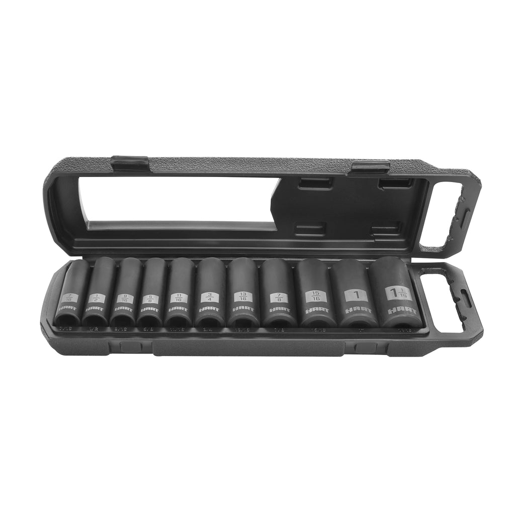 1/2-inch Drive 90-Tooth Ratchet and 11-Piece SAE Impact Socket Set Chrome Vanadium W32972