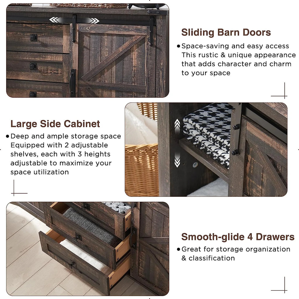 4 Drawer Light Rustic Oak Wood Dresser P7508