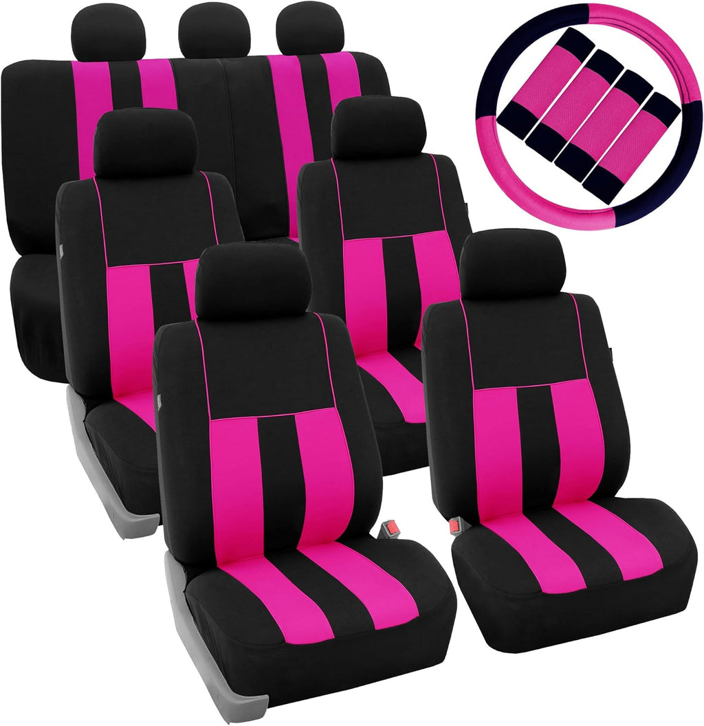 Blue Black Striped Car Seat Covers and Steering Wheel Cover Set C858
