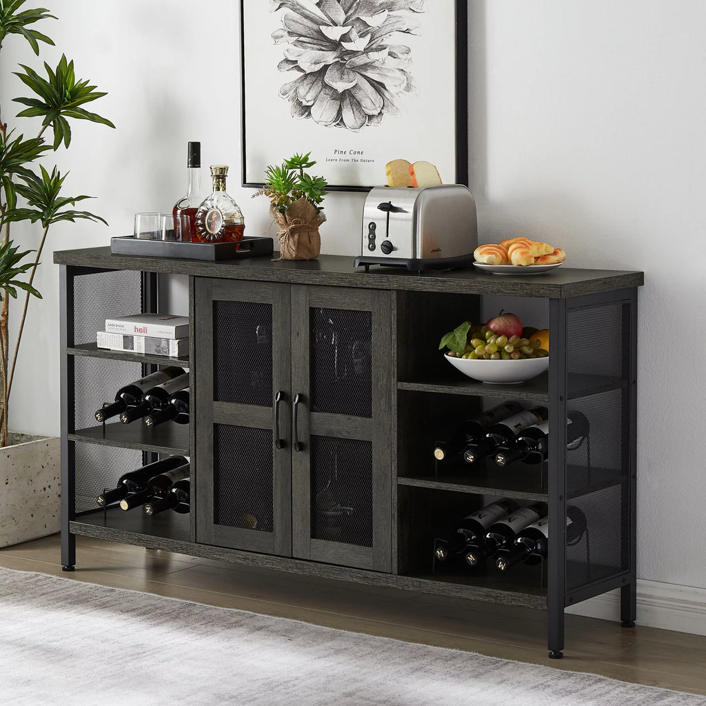 Dark Gray Wood Wine Cabinet with Storage A63783