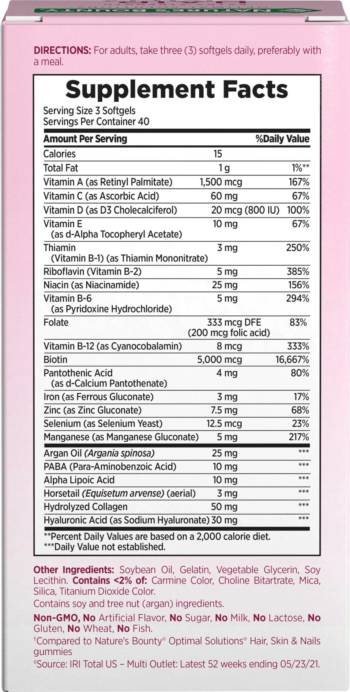 Hair, Skin and Nail Biotin & Vitamins A, C, & E Softgels, 120 Ct N806