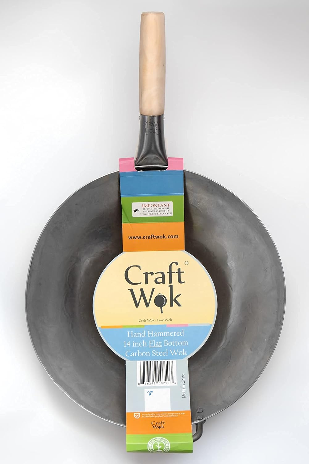 Flat Hand Hammered Carbon Steel Wok with Helper Handle 14 Inch M824436