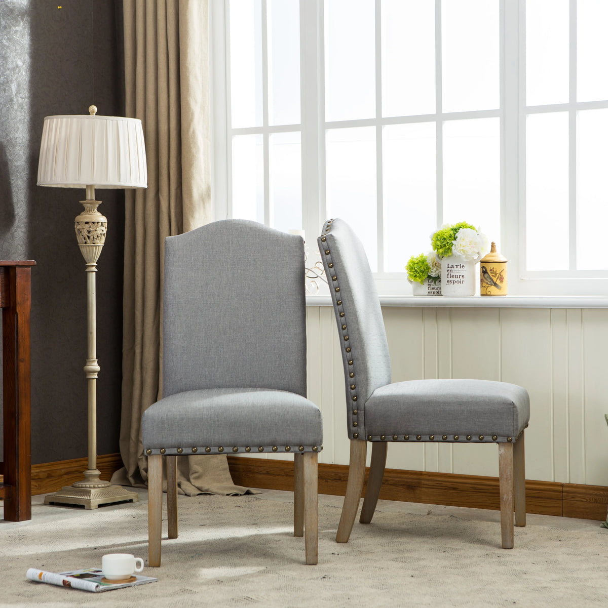 Tan Fabric Parson Chair Set of 2 P9891