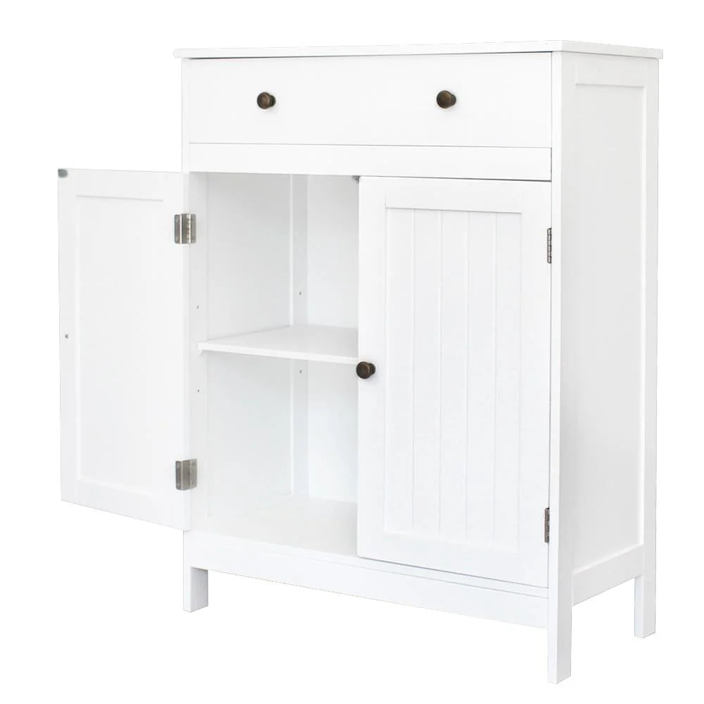 White Wooden 2-Door Bathroom Cabinet with 1 Drawer F3956